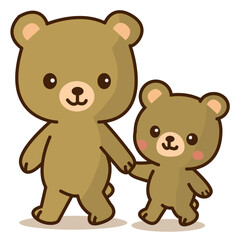 Obraz premium Kawaii Mother Bear and Cub Holding Hands