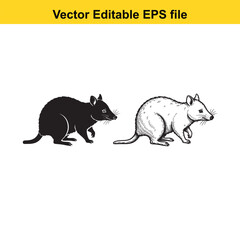 Obraz premium Vector art of two quokkas, one black silhouette and one detailed sketch