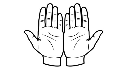 Fototapeta premium Open Palms Gesture Vector Illustration, Human Hands Facing Upward in Minimalist Line Art Style for Religious, Spiritual or Giving Concepts