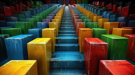 Fototapeta premium Brightly colored blocks create a stunning staircase with a mesmerizing pattern