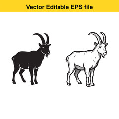 Obraz premium Vector art of two goats, one black silhouette and one detailed sketch