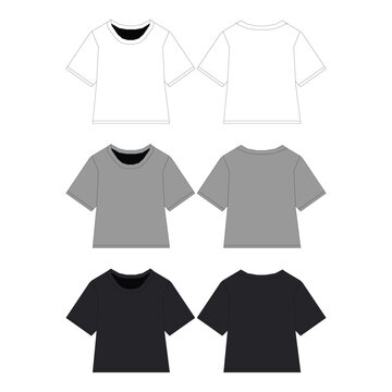 Boxy cropped short sleeve t-shirt mockup front and back view blank streetwear apparel template for custom design presentation