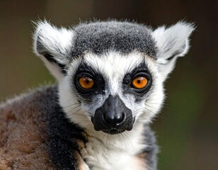 Fototapeta premium Close-up portrait of a ring-tailed lemur with striking orange eyes