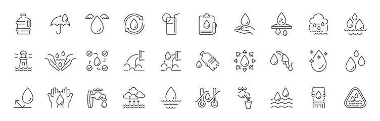 Water conservation outline icon set: editable stroke, thin line symbols for eco awareness © Jocelyn_Flores