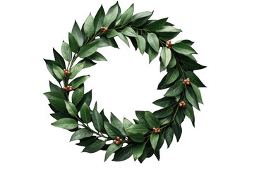 Fototapeta premium Laurel wreath celebrating victory and achievement with green leaves and berries, symbol of award, honor and success