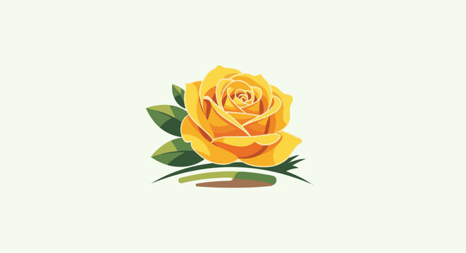 A vibrant yellow rose with green leaves and stylized decorative strokes