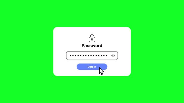 4K motion graphics animation of fill password button for log in on chroma key green screen background.
