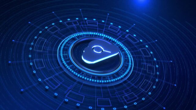 Human Hand click on Cloud Computing Data Search Storage Retrieval data rings radial network lines motion background cloud computing, online storage, SaaS platforms, server infrastructure, data systems