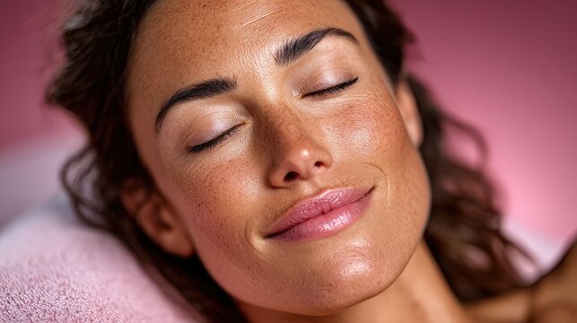 Woman with Tan Lines Closed Eyes in Spa