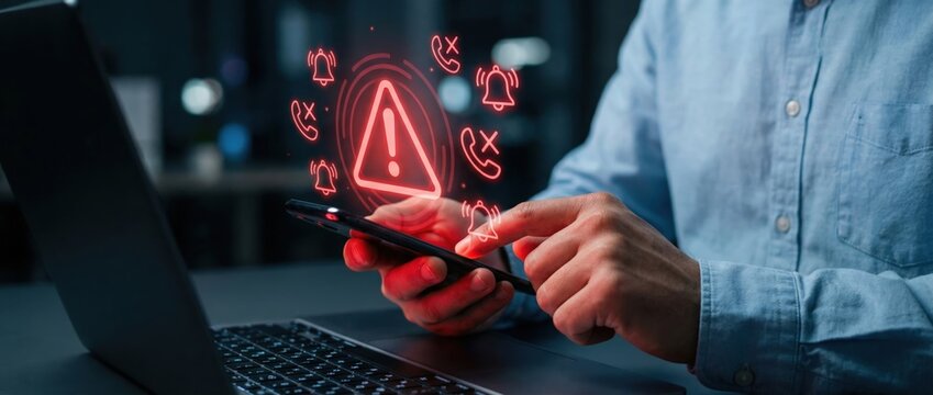 Digital alert response office workspace action scene technology environment close-up view cybersecurity awareness