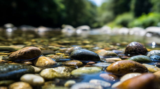 Clear stream with smooth stones emphasizing health, wellness, and vitality