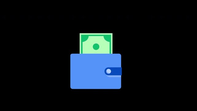 Digital wallet cash payment icon looping animation on alpha channel