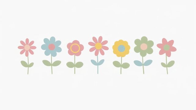 Cute pastel colorful flowers illustration with simple shapes and soft tones for spring and nature designs