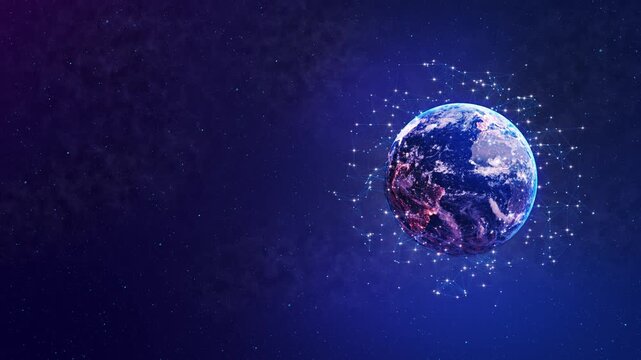 Digital dotted planet earth on layer compositing. world globe glowing particle dots. Big data technology, communication, digital Global network . World map point. Global network planet Earth 3D 4K