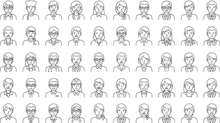 Obraz premium Collection of minimalist line art avatars featuring diverse professional characters and inclusive user profile icons vector.