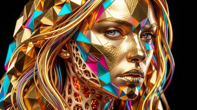Futuristic Geometric Portrait Futuristic Geometric Portrait Metallic Woman Artificial Intelligence 3D Art. Concept featuring futuristic, geometric, portrait, metallic, woman for professional commer...