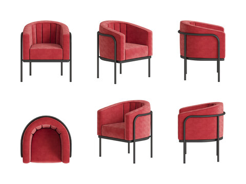 Modern Red Armchair with Metal Frame &ndash; 3D Render Isolated on White Background