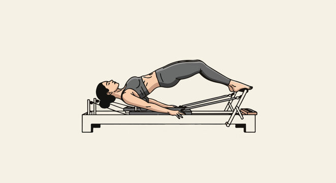 Woman on Pilates reformer doing a bridge pose, strengthening core muscles