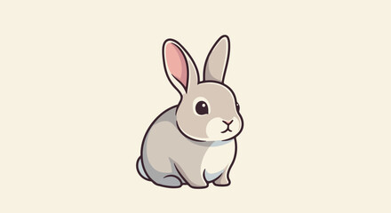 Fototapeta premium A cute, fluffy gray rabbit sits on a light beige background