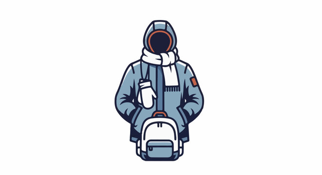 Stylized character in winter gear with backpack