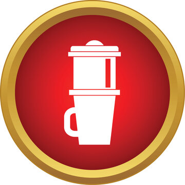 Vietnamese phin filter brewing fresh coffee inside a traditional mug icon