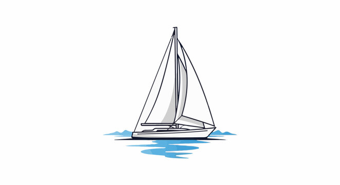 Simple line drawing of a sailboat on blue water