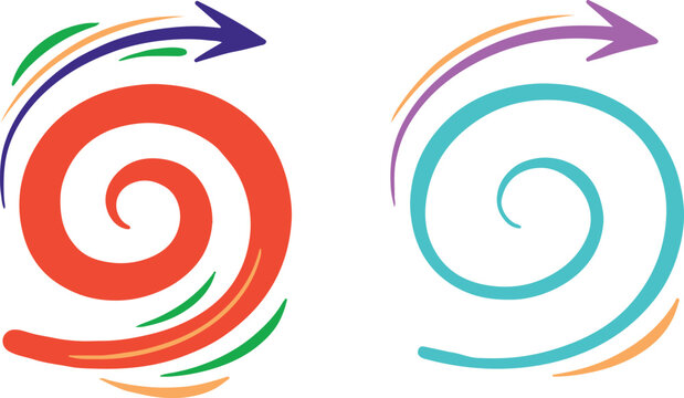 Dynamic swirls a vibrant duo of spiraling arrows in red blue and teal hues