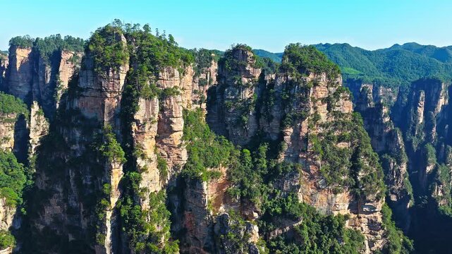 Aerial view of quartz sandstone pillars in Zhangjiajie National Forest Park, Hunan, China
