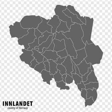 Blank map Innlandet is County of Norway. High quality map Innlandet County on transparent background for your web site design, app, UI.  Norway.  EPS10.