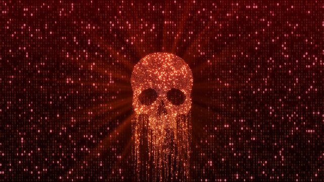 Digital Skull Data Breach Cyber Threat Binary Code Glowing particles binary code cyber threat, data breach hacking risks, security awareness, cyber crime visuals, technology danger themes digital risk