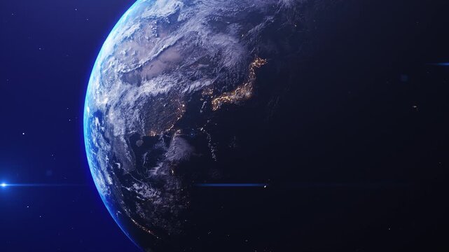 Earth Globe from Space. Planet Night Cities Lights. Globe Electricity Light Orbit Satellite. World Technology Business star filled cosmos, epic sci fi deep space exploration, universe backdrop