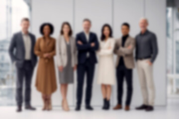 Fototapeta premium Blurred Diverse business team standing together in modern office