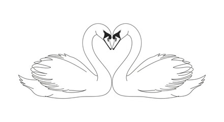 Naklejka premium Pair of Swans Forming a Heart Shape Line Art Vector