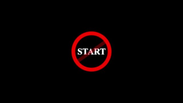 Start button with red prohibition sign animation, digital interface symbol for restricted access or stop action