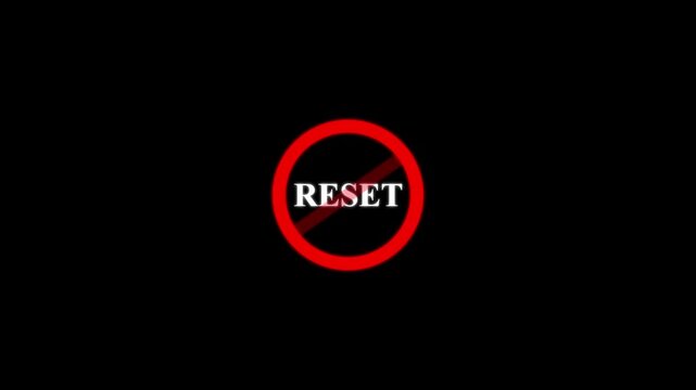 Reset button symbol with red prohibited sign animation on black background, for digital interface, and concept