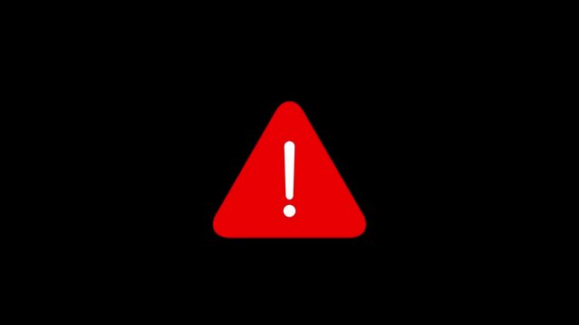 Animated red warning triangle sign with exclamation mark for safety alerts and system error notifications