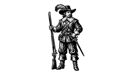 Fototapeta premium Vector Pinocut A classic drawing of a musketeer.