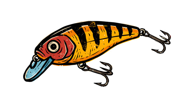 Vector Pinocut An illustration of a fishing lure with sharp hooks, a vibrant design, and angling concept.