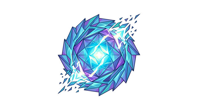 Vector Pinocut A stunning illustration of a crystalline energy sphere, glowing with vibrant light and intricate fractal patterns.
