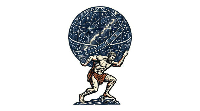 Vector Pinocut Atlas holding the world, symbolizing strength and burden.