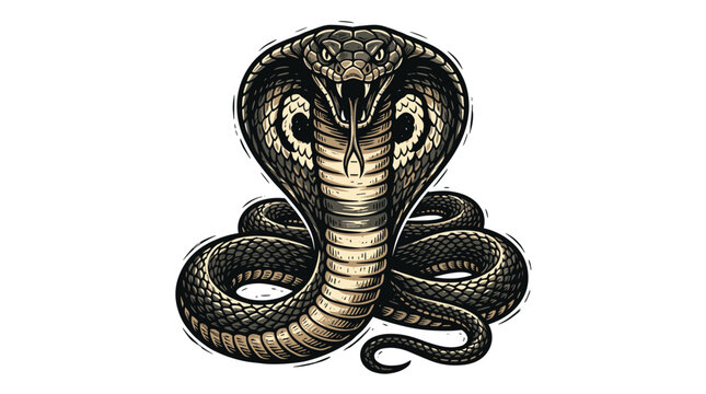 Vector Pinocut A close up illustration of a cobra snake, showcasing its striking features and intricate details.