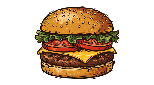 Vector Pinocut A close-up illustration of a delicious hamburger.