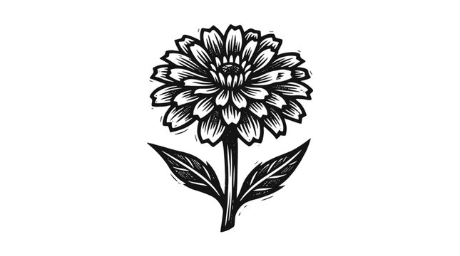 Vector Pinocut A detailed illustration of a single zinnia flower, showcasing its intricate petals and form.
