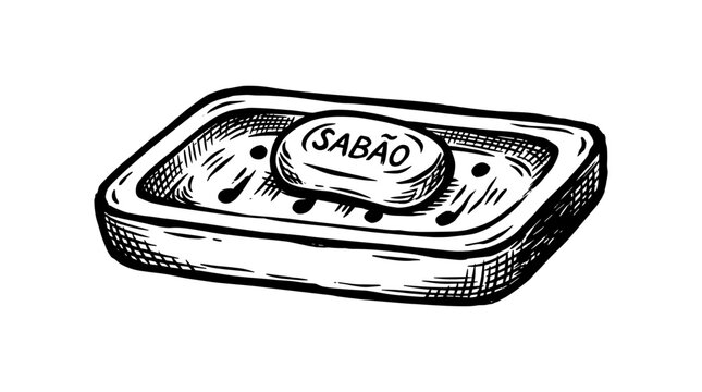 Vector Pinocut Soap in a soap dish, simple illustration style.