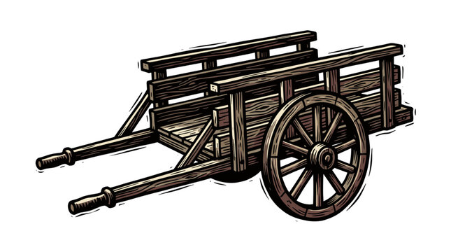 Vector Pinocut An old wooden cart with detailed construction.
