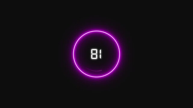 Neon purple circle with digital number. Neon purple circle on black. Neon purple circle for futuristic loading and progress indicators.
