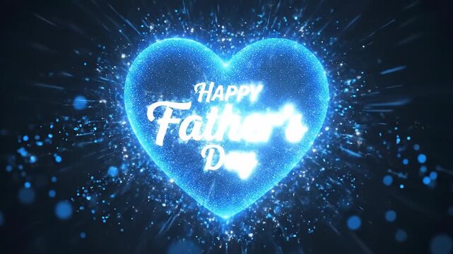 Glowing blue neon heart with "happy father's day" text on dark starry background