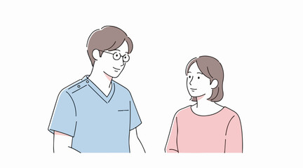 Obraz premium Medical consultation between a male doctor and a female patient in a clinic setting, discussing health concerns