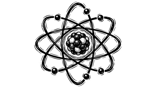 Vector Pinocut A detailed illustration of an atom, with its nucleus and orbiting electrons.