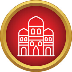 Fototapeta premium White outline of a stylized mosque or temple inside a red circle with gold border